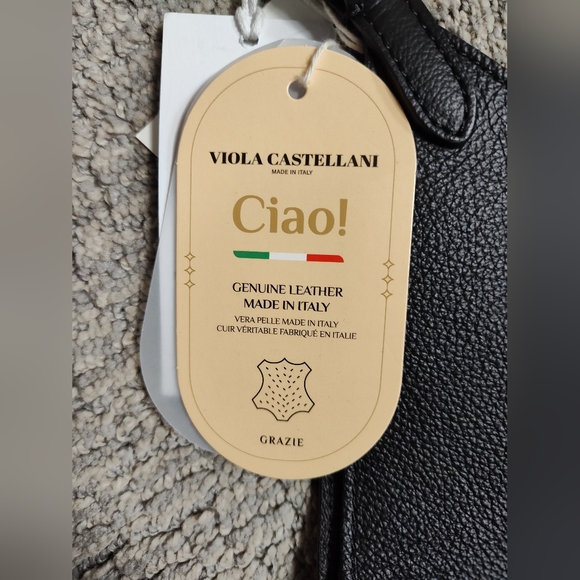 NWT! Viola Castellani Genuine Leather, Hobo Bucket Bag Made in Italy, Black - Picture 9 of 10